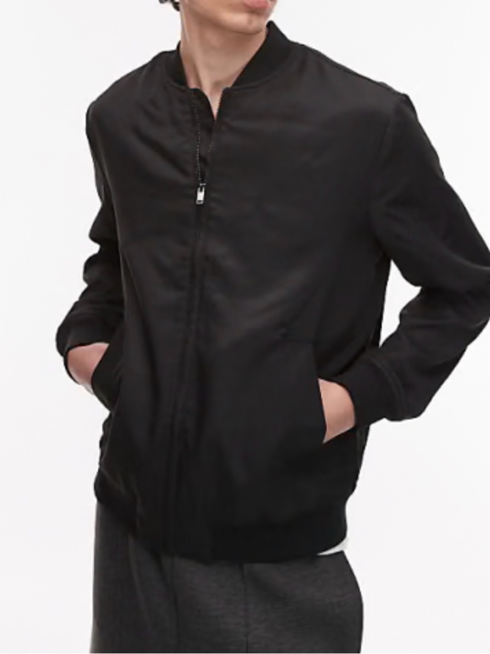 Topman Black Bomber Jacket with Zip Front Size M